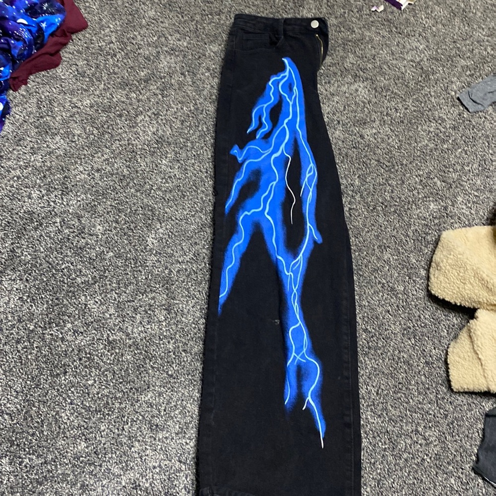 blue lightning black jeans wide leg size large (8-10)